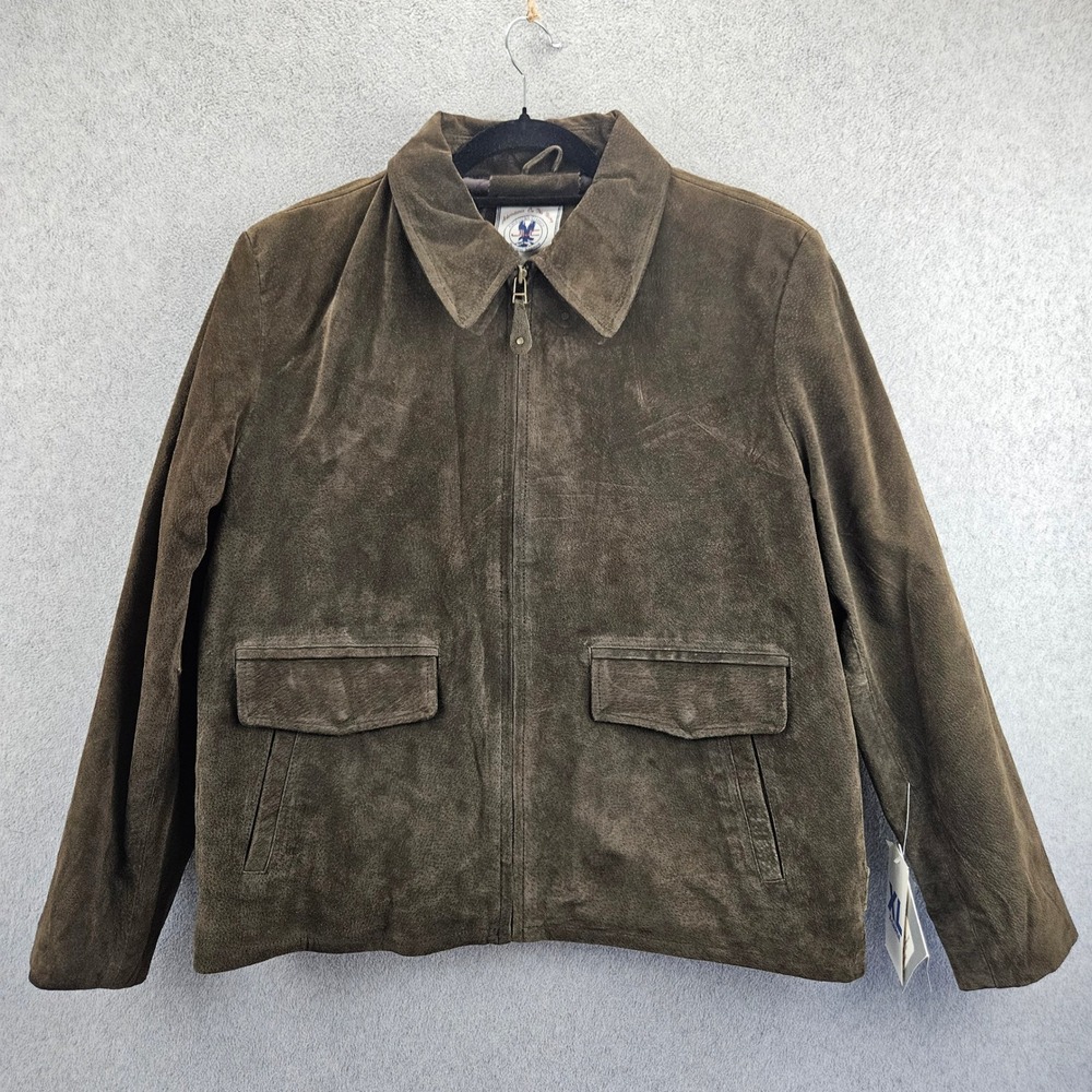 AMERICAN CLASSICS Suede Jacket Men XL Espresso Brown Full Zip Leather Z80799